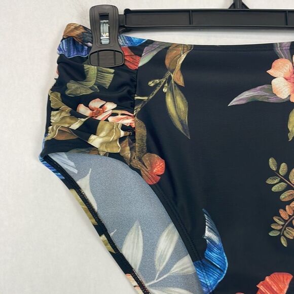 Cupshe Black Floral/ Tropical Print Swim Bikini Bottoms. Size Medium. NWT. - Picture 2 of 12